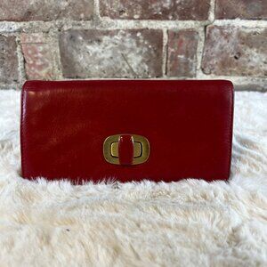 HOBO Clutch Wallet in Beautiful Red Leather w Black & White Houndstooth Interior